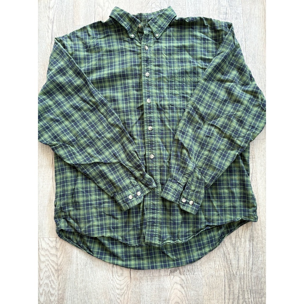 EDDIE BAUER Plaid Button Down Men's XL‎ Green Blue Long Sleeve Shirt Pen Pocket